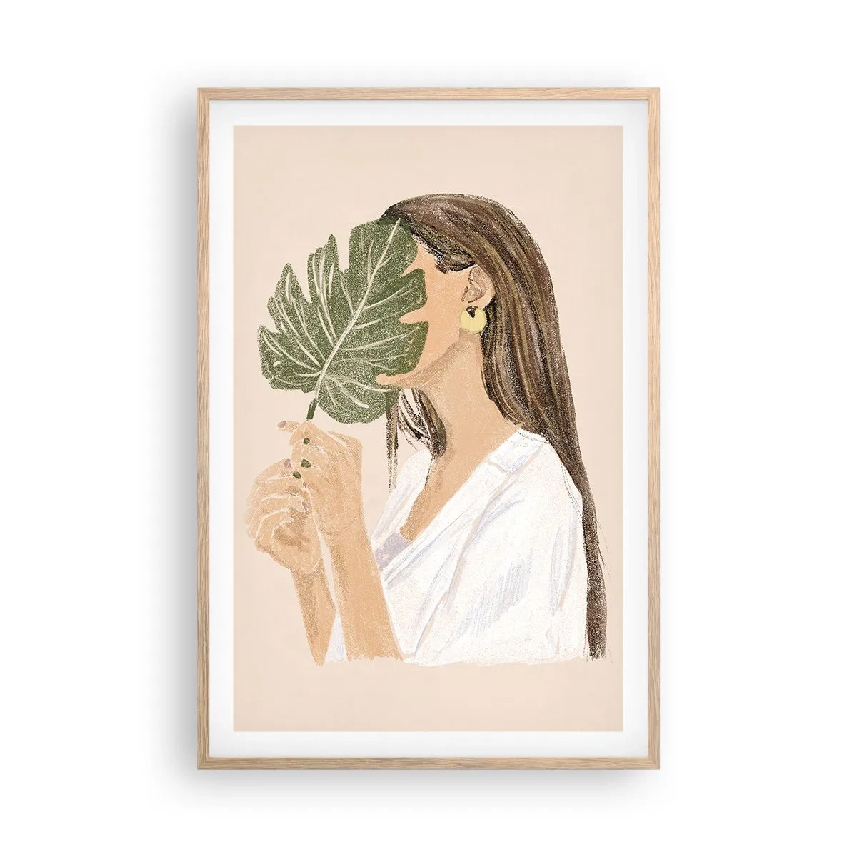 Plakat w ramie jasny dąb - Tajemniczy portret z wachlarzem - 61x91 cm