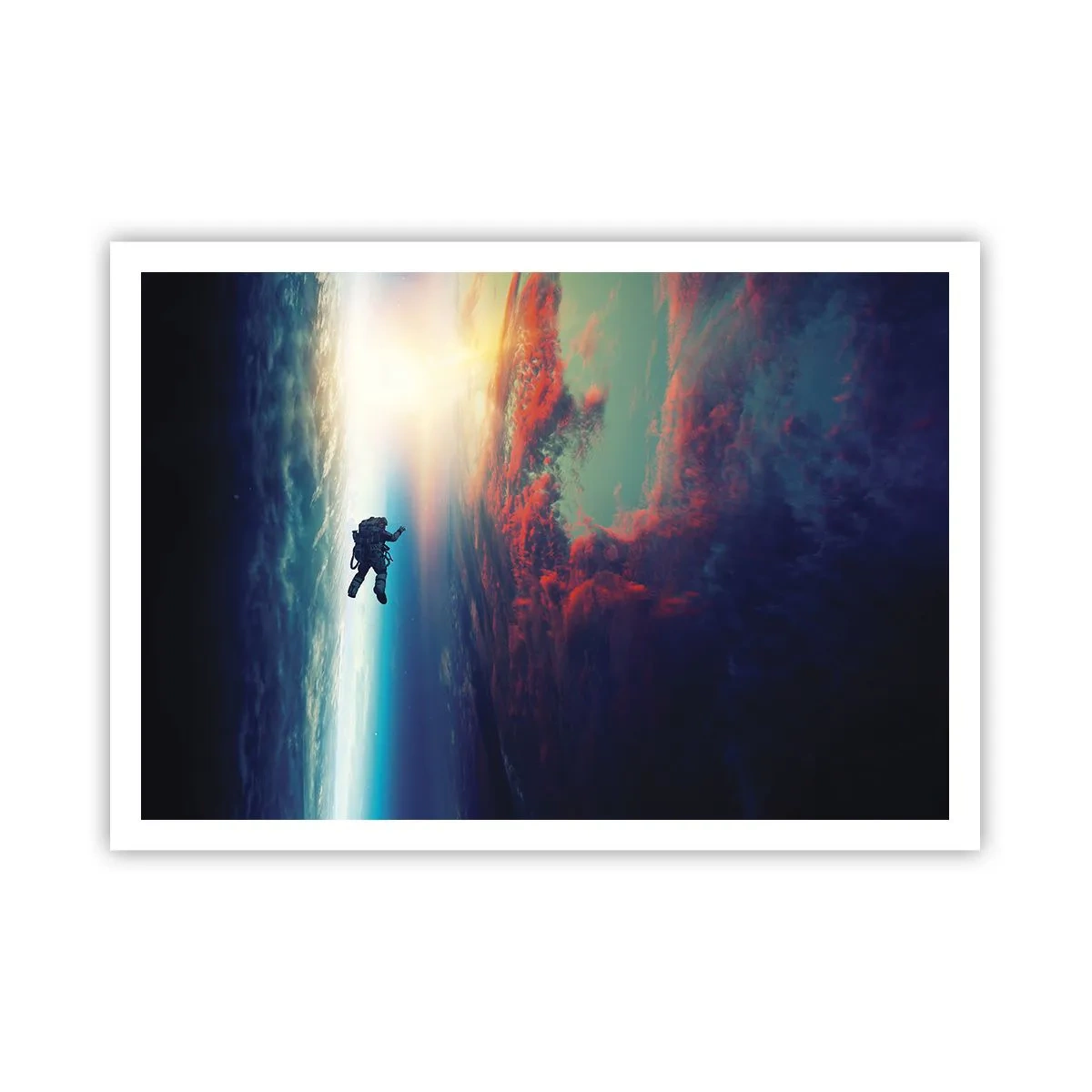 Plakat - Astronauta unoszący się w kosmosie nad kolorową Ziemią - 100x70cm - Mierzyć się ze wszechświatem - Nowoczesna dekoracja ścienna do salonu i sypialni ARTTOR