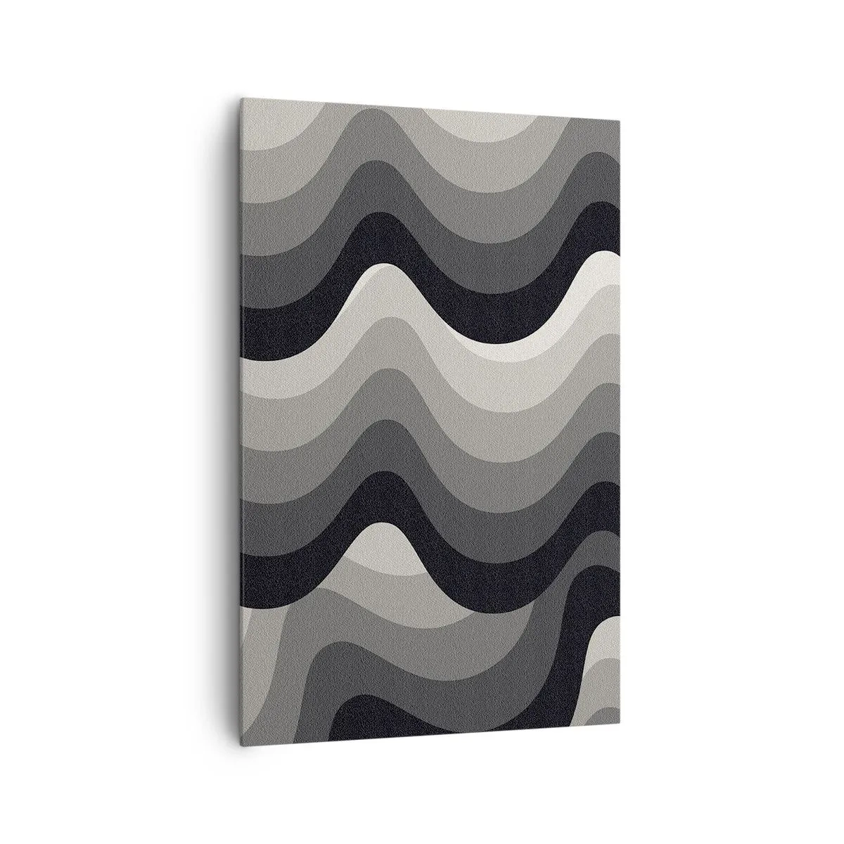 Obraz na płótnie - Czarno-białe faliste wzory w odcieniach szarości - 80x120cm - Fala za falą - Nowoczesna dekoracja ścienna do salonu i sypialni ARTTOR