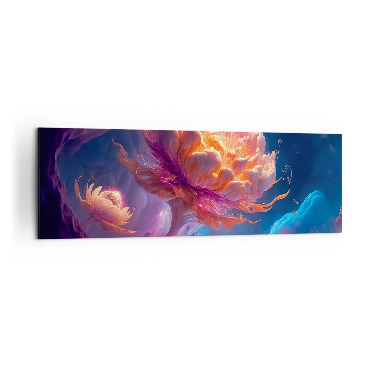 Obraz na płótnie - Fantazyjne kwiaty w kosmicznym krajobrazie - 160x50cm - Inny świat - Nowoczesna dekoracja ścienna do salonu i sypialni ARTTOR