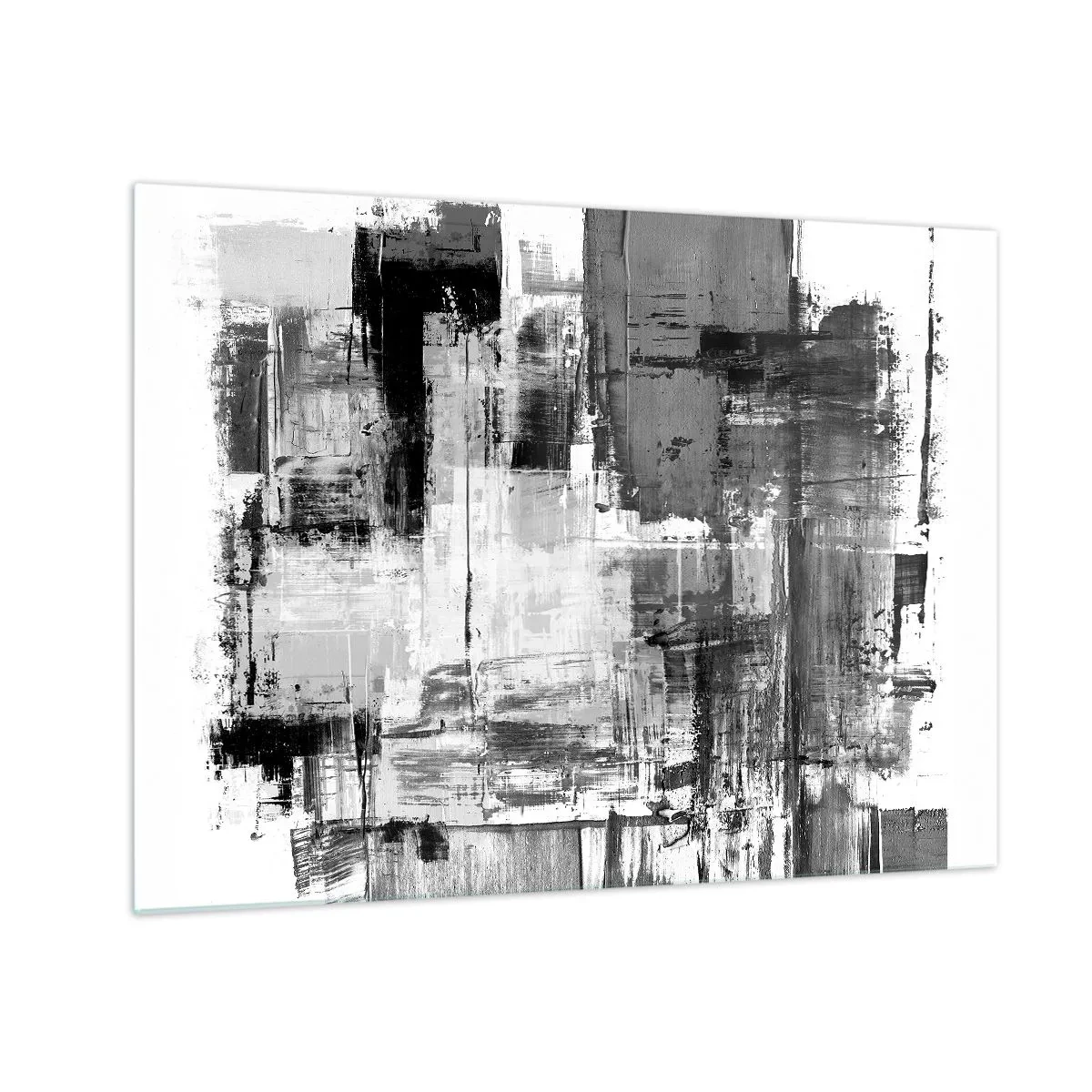 Obraz na szkle - Czarno-biała abstrakcja z geometryczną strukturą - 70x50cm - Szare jest piękne - Nowoczesna dekoracja ścienna do salonu i sypialni ARTTOR