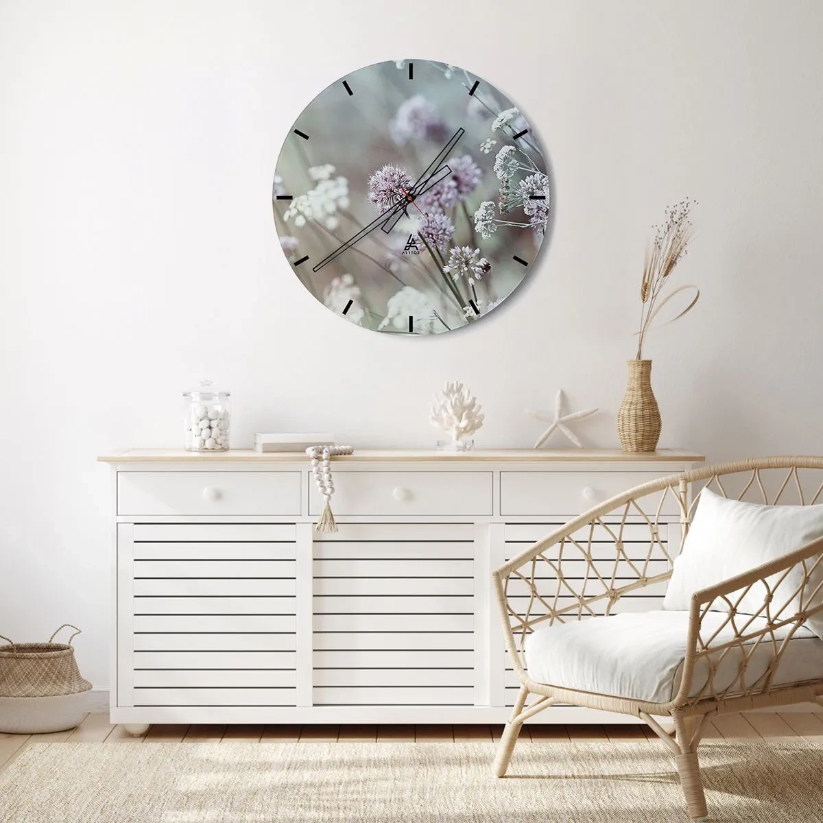 Zegar ścienny - Słodkie filigrany ziół - 30x30 cm