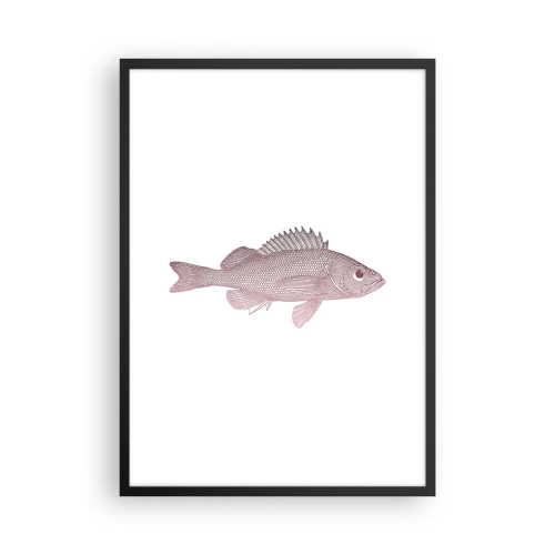Plakat w czarnej ramie - Grafika ryby na białym tle w minimalistycznym stylu - 50x70cm - Ryba wielkooka - Nowoczesna dekoracja ścienna do salonu i sypialni ARTTOR