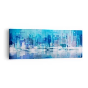 Obraz na płótnie - Abstrakcyjna panorama miasta w odcieniach błękitu - 140x50cm - Zatopione w błękicie - Nowoczesna dekoracja ścienna do salonu i sypialni ARTTOR