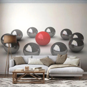 Fototapeta Samoprzylepna Deluxe Sticker - Krąg w srebrze i czerwieni - Abstrakcja, 3D, Okrągłe Kule - 300x210 cm