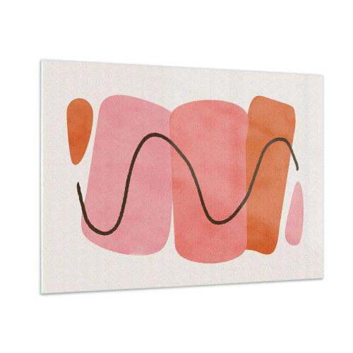 Obraz na szkle - Abstrakcyjne kształty w różu i pomarańczu z czarną linią - 100x70cm - łagodny ruch form - Nowoczesna dekoracja ścienna do salonu, kuchni i sypialni ARTTOR