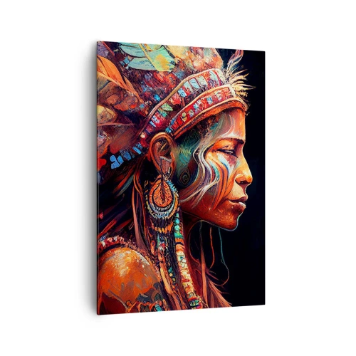 Obraz na płótnie - Kolorowa postać w stylu etnicznym z filiżanką parującego napoju - 70x100cm - Magiczny rytuał - Nowoczesna dekoracja ścienna do salonu i sypialni ARTTOR