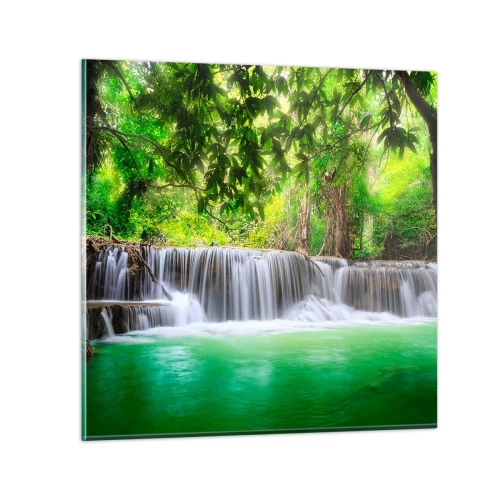 Obraz na szkle - Kaskada w zieleni - 50x50 cm