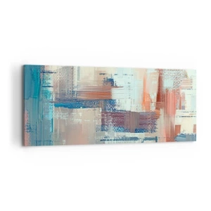 Obraz na płótnie - Abstrakcyjna kompozycja w odcieniach błękitu i beżu - 120x50cm - Dotrzeć do światła - Nowoczesna dekoracja ścienna do salonu i sypialni ARTTOR