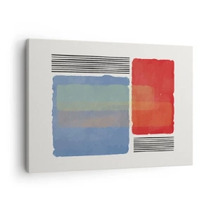 Obraz na płótnie - Geometryczna kompozycja z kolorowymi blokami i liniami - 70x50cm - Duch i litera geometrii - Nowoczesna dekoracja ścienna do salonu i sypialni ARTTOR