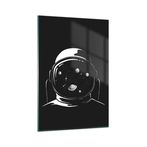Obraz na szkle - Astronautyczny hełm z widokiem na kosmos w minimalistycznym stylu - 80x120cm - Niezły widok - Nowoczesna dekoracja ścienna do salonu i sypialni ARTTOR
