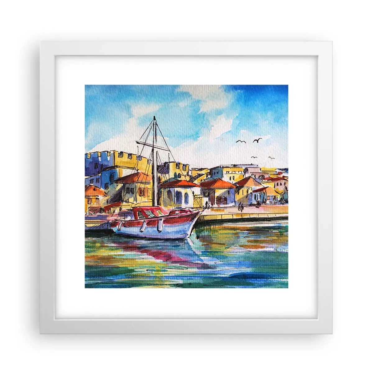 Plakat w białej ramie - Tęczowe popołudnie - 30x30 cm