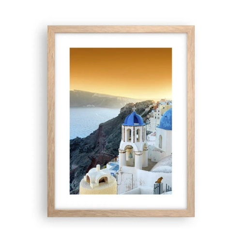 Plakat w ramie jasny dąb - Santorini - przytulone do skał - 30x40 cm