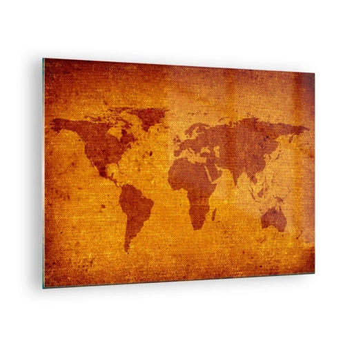 Obraz na szkle - Mapa świata w ciepłych, sepia-tonowanych barwach - 70x50cm - Zaproszenie do podróży - Nowoczesna dekoracja ścienna do salonu i sypialni ARTTOR