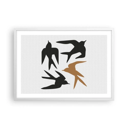 Plakat w białej ramie - Jaskółcze zabawy - 70x50 cm