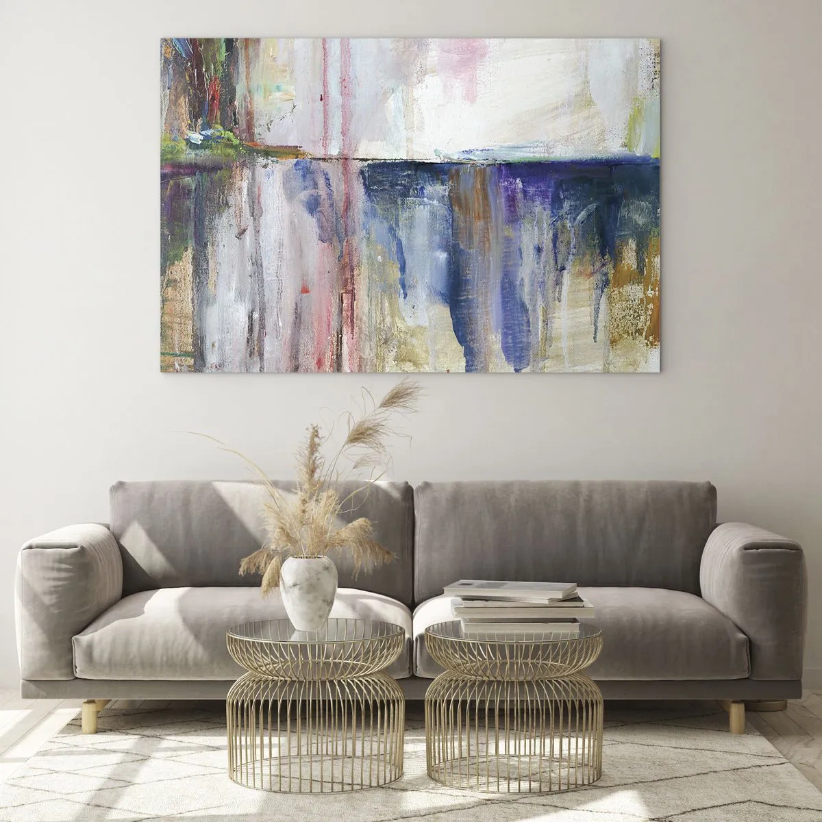 Obraz na szkle - Kolorowa abstrakcja z dynamicznymi smugami i teksturą farby - 70x50cm - Barwne wrażenia i skojarzenia - Nowoczesna dekoracja ścienna do salonu i sypialni ARTTOR