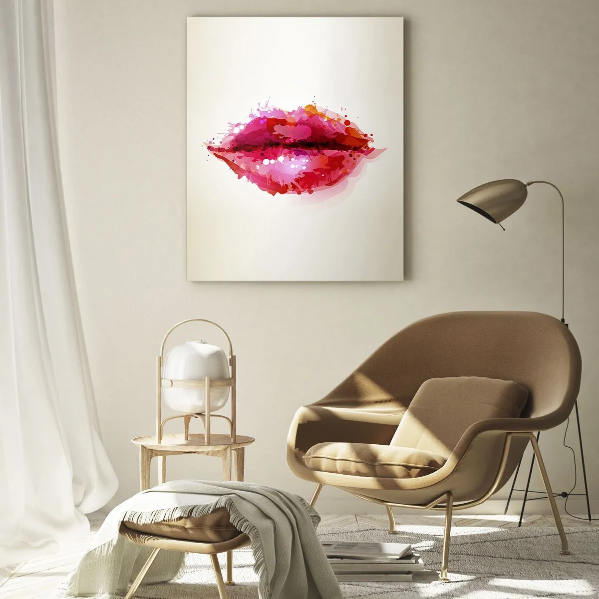 Obraz na szkle - Abstrakcyjne usta w żywych kolorach - 50x70cm - Czerwieńszy odcień czerwieni - Nowoczesna dekoracja ścienna do salonu, kuchni i sypialni ARTTOR