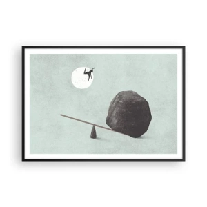 Plakat w czarnej ramie - Symboliczna scena z postacią i balansem na tle jasnego nieba - 100x70cm - Spełnione marzenie - Nowoczesna dekoracja ścienna do salonu i sypialni ARTTOR