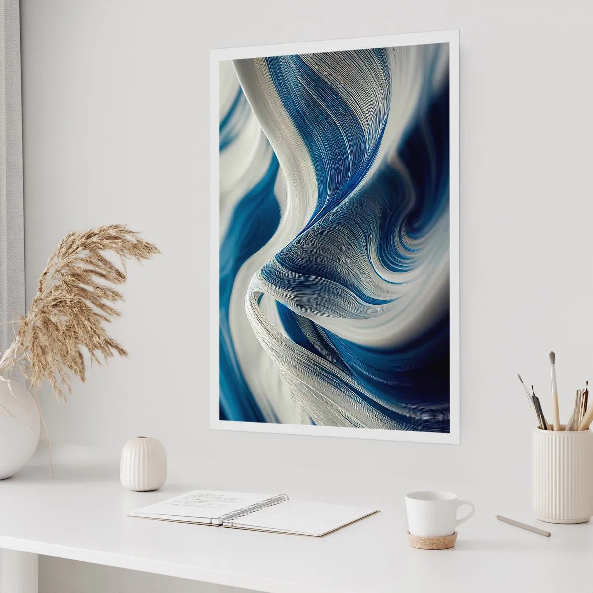 Plakat - Płynność błękitu i bieli - 70x100 cm