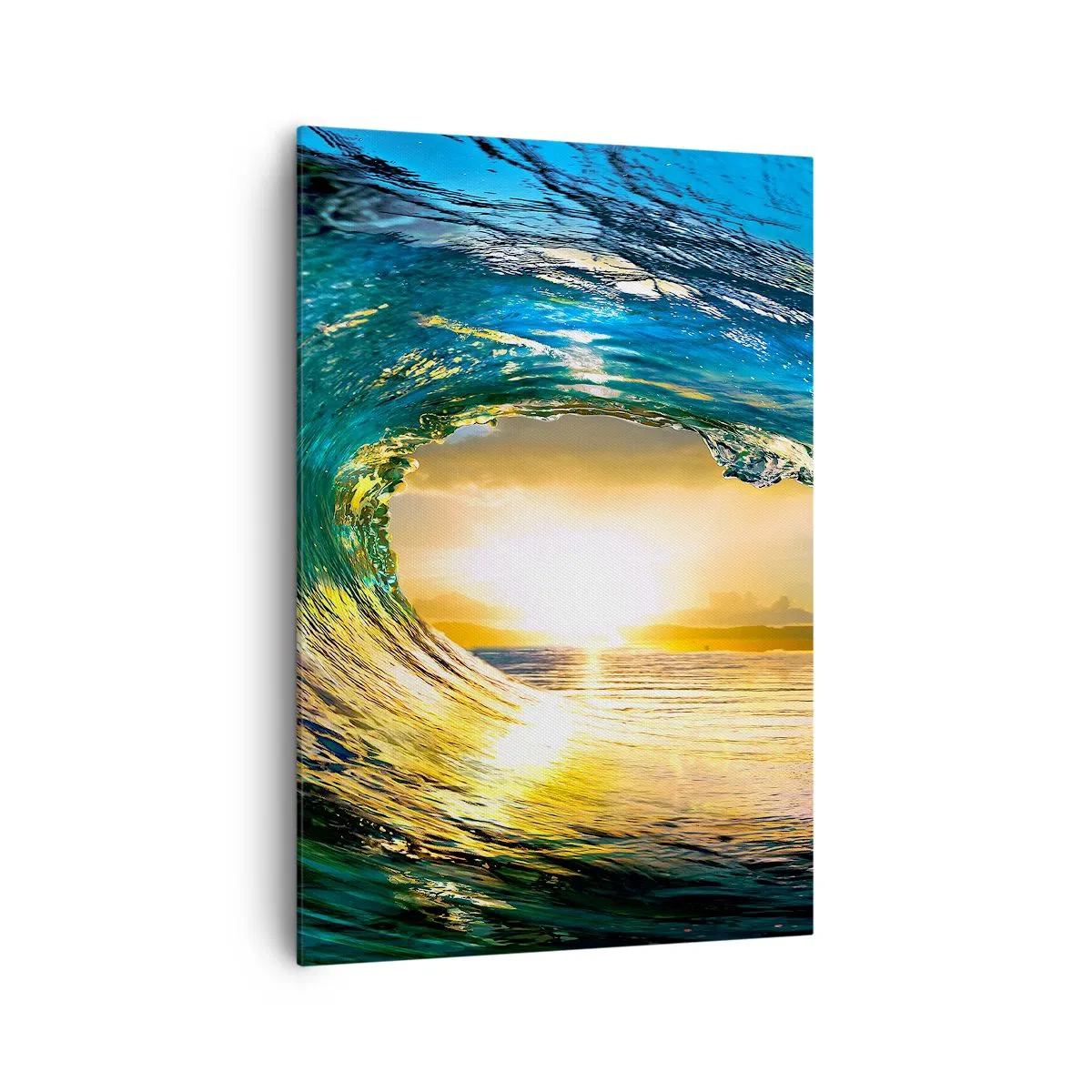 Obraz na płótnie - Fala oceaniczna w słońcu z widokiem na horyzont - 70x100cm - W szmaragdowo-złotym krysztale - Nowoczesna dekoracja ścienna do salonu i sypialni ARTTOR