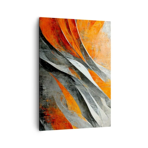 Obraz na płótnie - Abstrakcyjne dynamiczne kształty w odcieniach pomarańczu, szarości i bieli - 50x70cm - Żar i chłód - Nowoczesna dekoracja ścienna do salonu, kuchni i sypialni ARTTOR