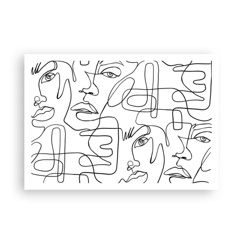 Plakat - Minimalistyczny rysunek twarzy z liniami na jasnym tle - 100x70cm - W splątanych emocjach - Nowoczesna dekoracja ścienna do salonu i sypialni ARTTOR