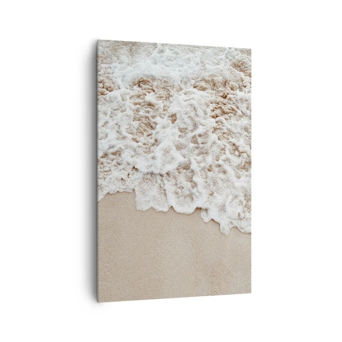 Obraz na płótnie - Delikatna piana morska obmywająca złocistą plażę - 80x120cm - Zaraz wracam - Nowoczesna dekoracja ścienna do salonu i sypialni ARTTOR