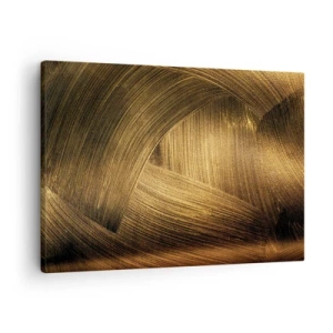 Obraz na płótnie - Złote abstrakcyjne pociągnięcia pędzla - 70x50cm - W złotym labiryncie - Nowoczesna dekoracja ścienna do salonu i sypialni ARTTOR