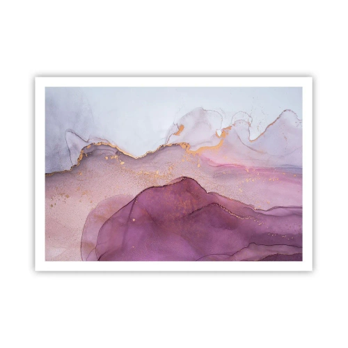 Plakat - Abstrakcyjna kompozycja w odcieniach fioletu i złota - 100x70cm - Fale lila i fioletu - Nowoczesna dekoracja ścienna do salonu i sypialni ARTTOR