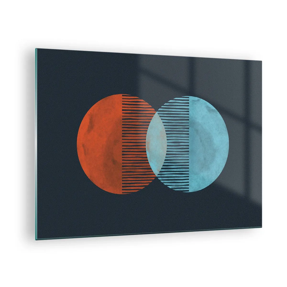 Obraz na szkle - Dwie przecinające się kolorowe planety z geometrycznym wzorem - 70x50cm - Astronomiczna fantazja - Nowoczesna dekoracja ścienna do salonu i sypialni ARTTOR