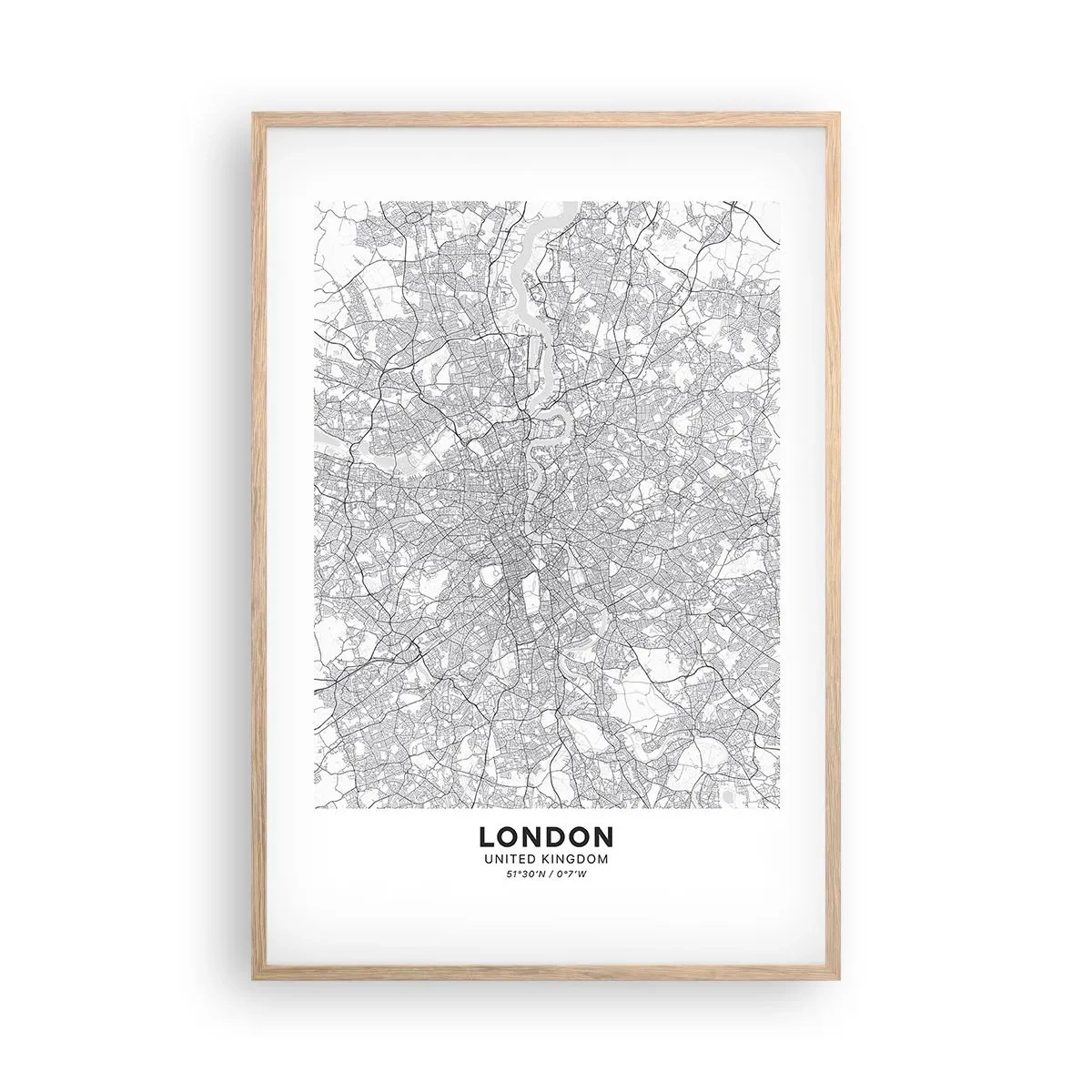 Plakat w ramie jasny dąb - Mapa londyńskiego labiryntu - 61x91 cm