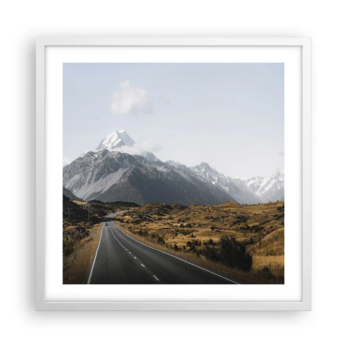 Plakat w białej ramie - Droga do serca gór - 50x50 cm