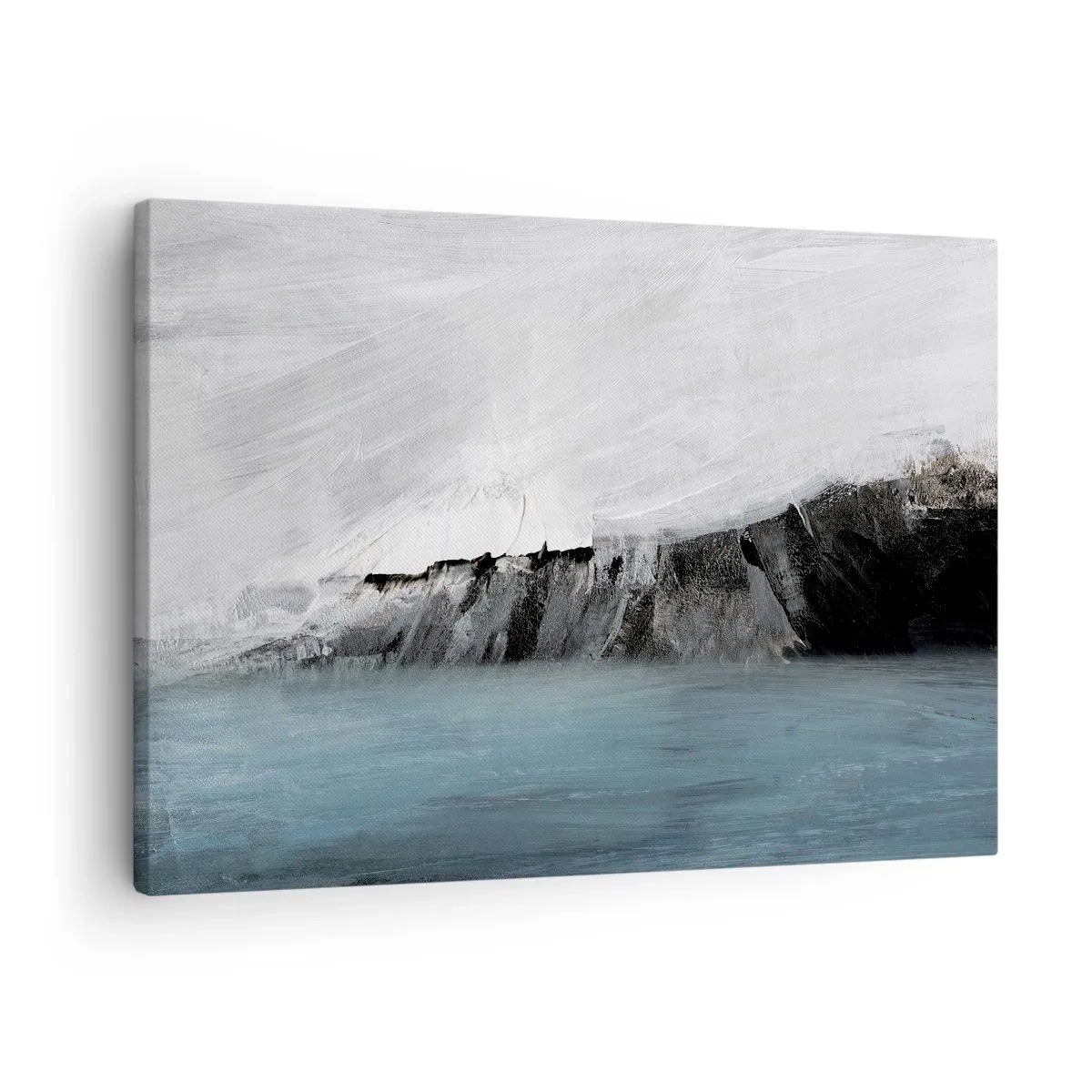 Obraz na płótnie - Abstrakcyjny krajobraz z wodą i skalistym brzegiem - 70x50cm - Woda – ziemia: starcie żywiołów - Nowoczesna dekoracja ścienna do salonu i sypialni ARTTOR