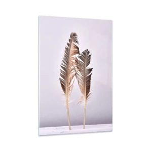 Obraz na szkle - Delikatne pióra na jasnym tle w minimalistycznym stylu - 80x120cm - Przeciw nicości - Nowoczesna dekoracja ścienna do salonu i sypialni ARTTOR