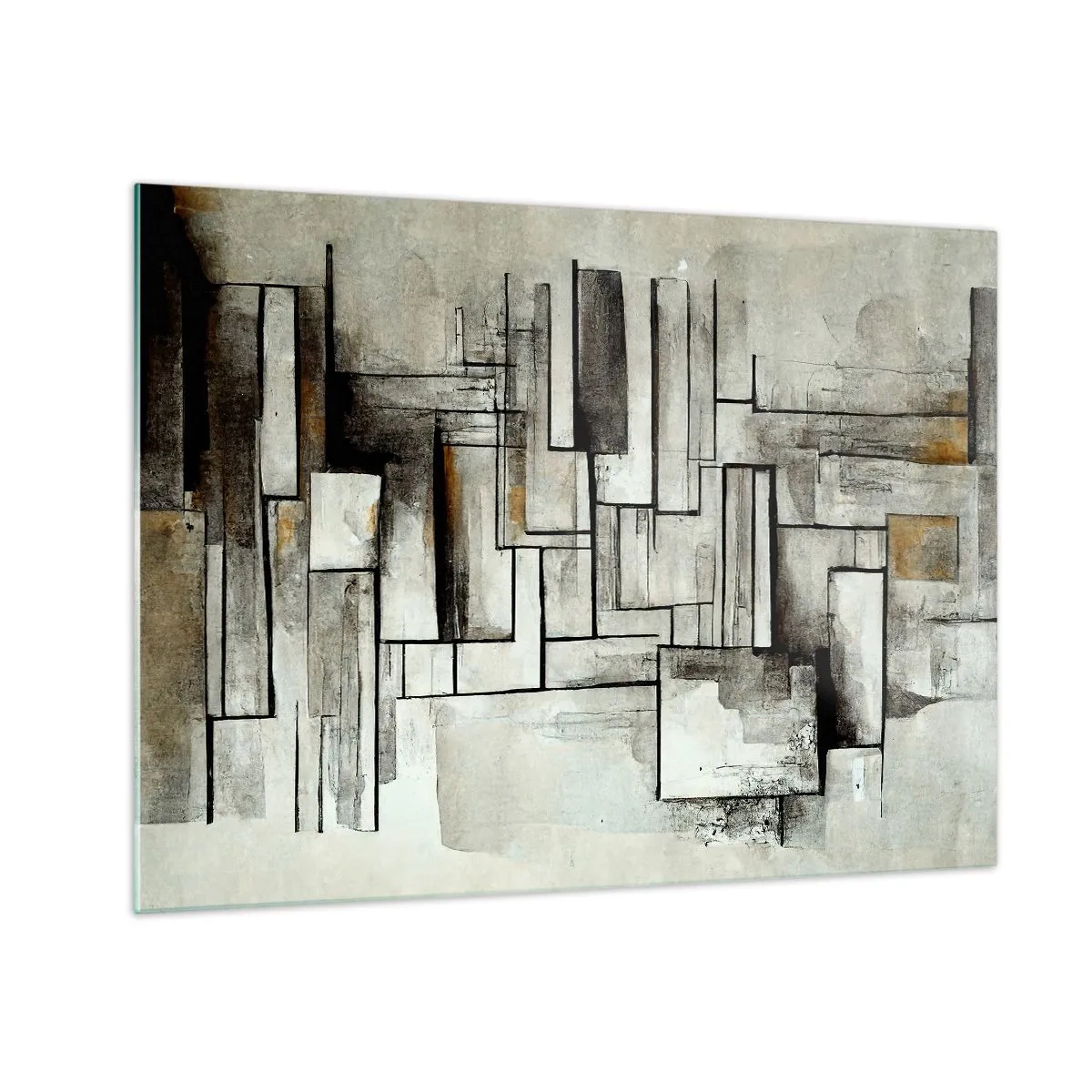 Obraz na szkle - Geometryczna kompozycja prostokątów w stonowanej, szarej tonacji - 70x50cm - Siła prostoty - Nowoczesna dekoracja ścienna do salonu i sypialni ARTTOR