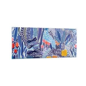 Obraz na szkle - Kolorowy motyw roślinny w nowoczesnym stylu graficznym - 120x50cm - Hawajski ogród - Nowoczesna dekoracja ścienna do salonu i sypialni ARTTOR