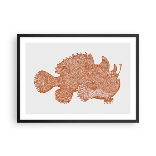 Plakat w czarnej ramie - Detaliczny rysunek ryby w kolorze miedzianym na białym tle - 70x50cm - A jednak ryba - Nowoczesna dekoracja ścienna do salonu i sypialni ARTTOR