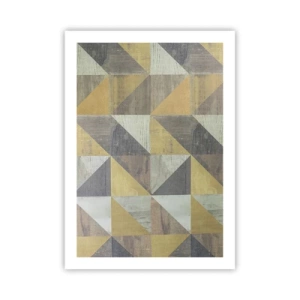 Plakat - Geometryczny wzór w odcieniach złota i szarości - 50x70cm - Pod kątem trójkąta - Nowoczesna dekoracja ścienna do salonu, kuchni i sypialni ARTTOR
