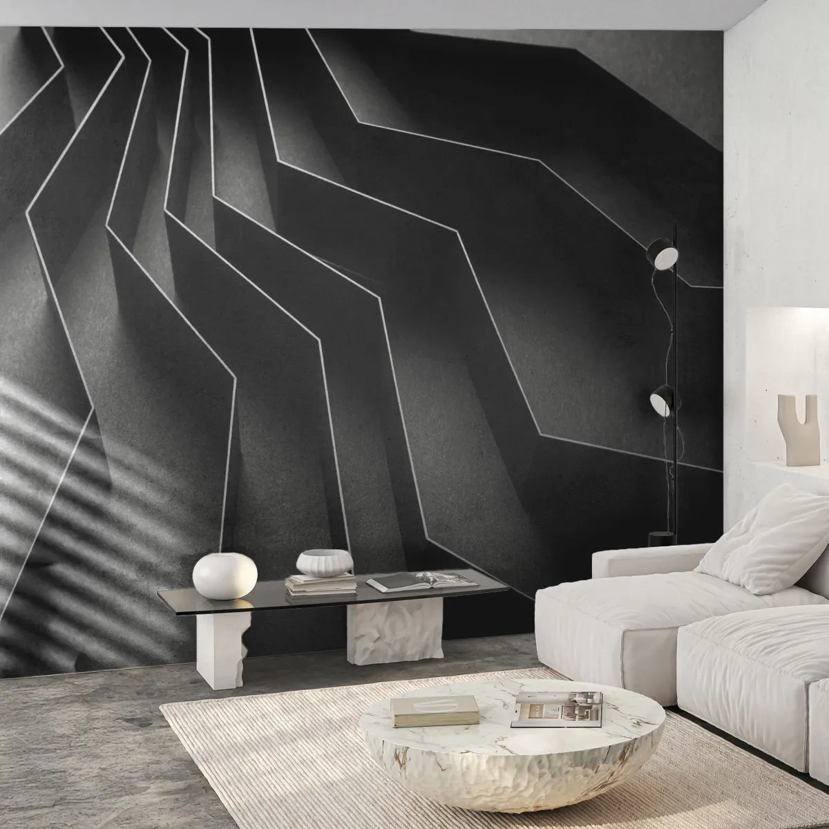 Fototapeta Premium Sand - Geometryczne struktury w czerni z efektem głębi - 100x70cm - Przestrzenny porządek - Nowoczesna dekoracja ścienna do salonu, kuchni i sypialni ARTTOR