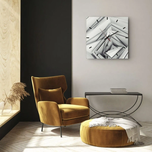 Zegar ścienny - Abstrakcyjna kompozycja geometrycznych kształtów w odcieniach szarości - 30x30cm - Ostrych kątów pąkowie - Nowoczesna dekoracja ścienna do salonu i sypialni ARTTOR