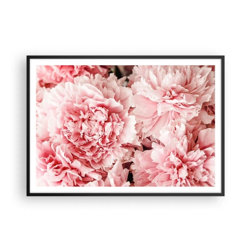 Plakat w czarnej ramie - Subtelne różowe piwonie w delikatnym ujęciu - 100x70cm - Różowe marzenie - Nowoczesna dekoracja ścienna do salonu i sypialni ARTTOR