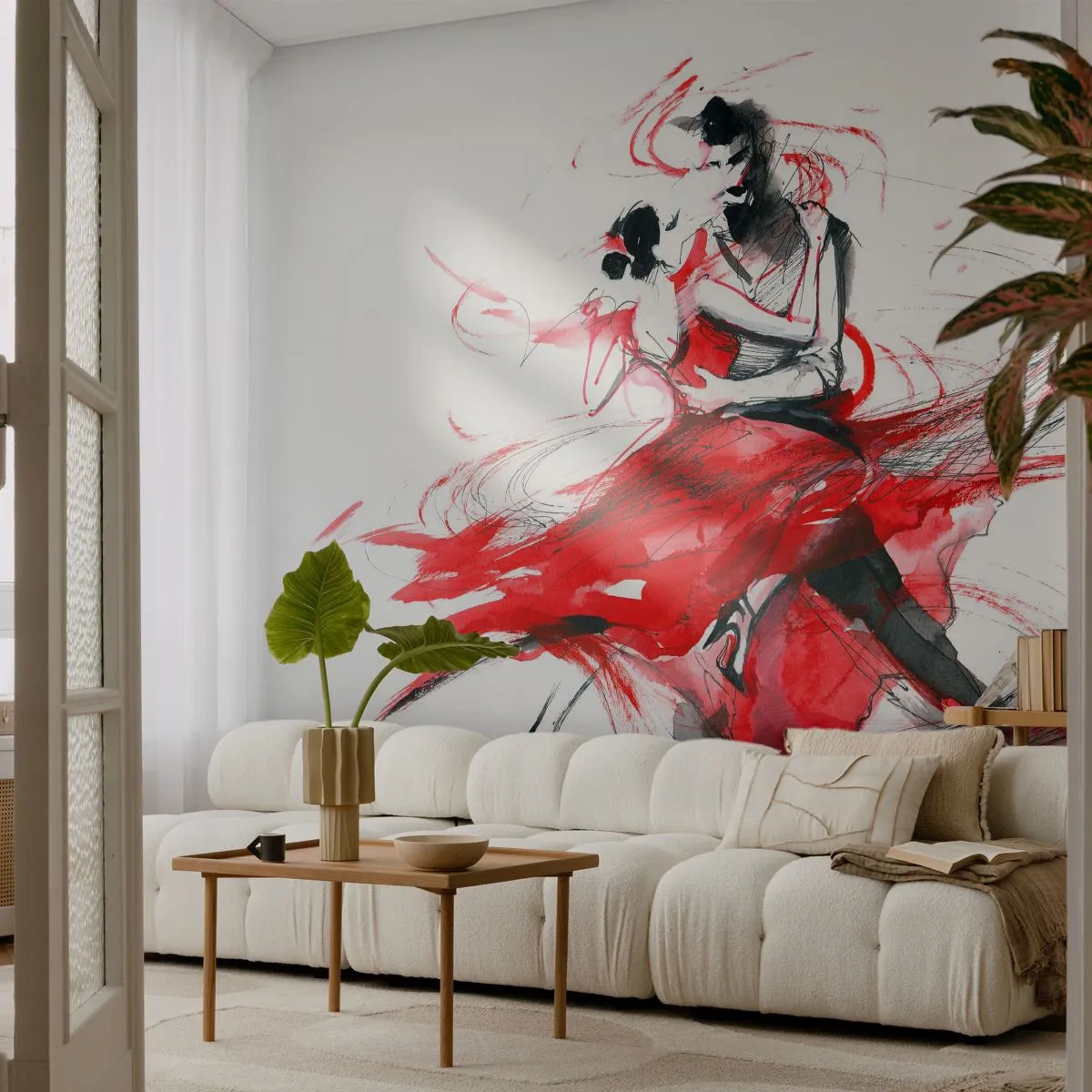 Fototapeta Premium Sand - Tancerze w dynamicznym uścisku tańca - 100x70cm - Tango - rytm namiętności - Nowoczesna dekoracja ścienna do salonu, kuchni i sypialni ARTTOR