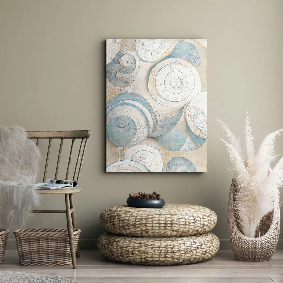 Obraz na płótnie - Abstrakcyjne muszle w pastelowych odcieniach - 70x100cm - Co kryje muszla? - Nowoczesna dekoracja ścienna do salonu i sypialni ARTTOR