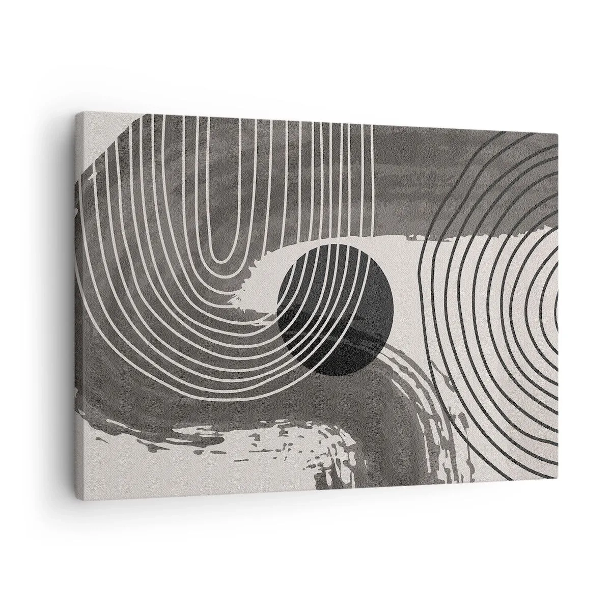 Obraz na płótnie - Geometryczne linie i owale w monochromatycznych odcieniach - 70x50cm - Owal zwycięża - Nowoczesna dekoracja ścienna do salonu i sypialni ARTTOR