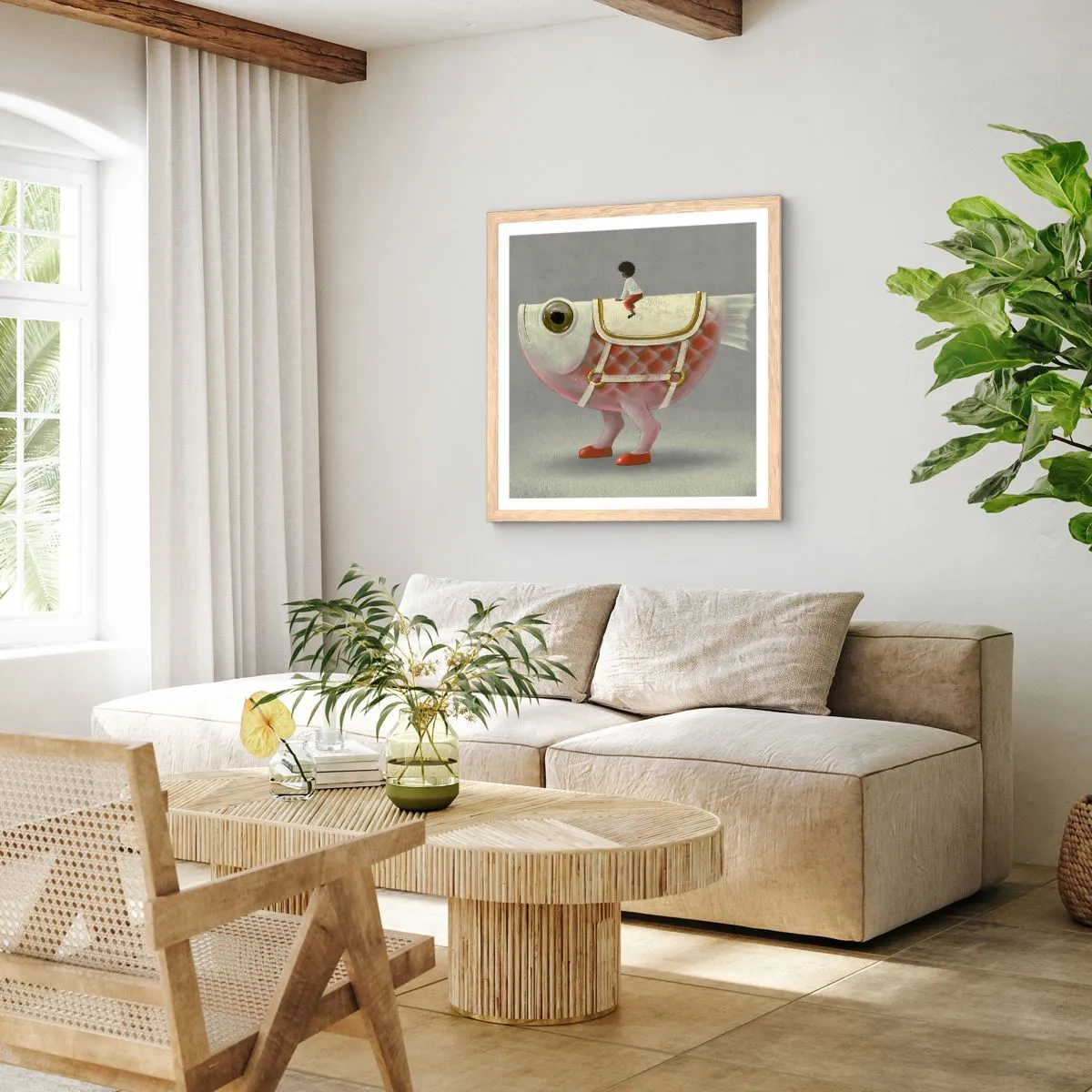 Plakat w ramie jasny dąb - Ryboński jeździec - 40x40 cm