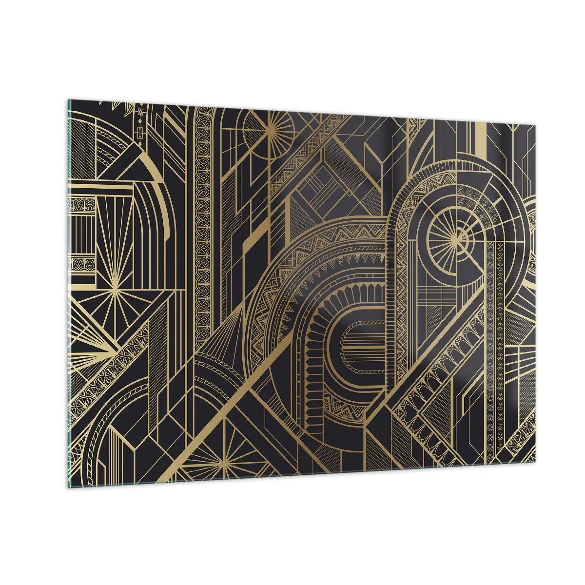Obraz na szkle - Geometryczny wzór art déco w złocie i czerni - 100x70cm - Koncepty, idee, plany - Nowoczesna dekoracja ścienna do salonu, kuchni i sypialni ARTTOR
