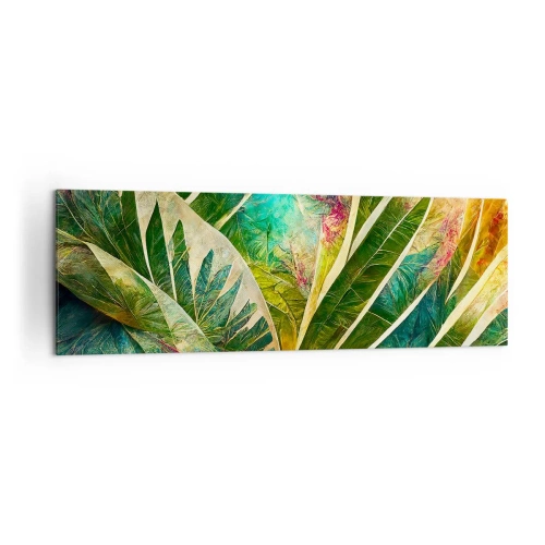 Obraz na płótnie - Kolorowe liście tropikalne na jasnym tle - 160x50cm - Barwy tropików - Nowoczesna dekoracja ścienna do salonu i sypialni ARTTOR