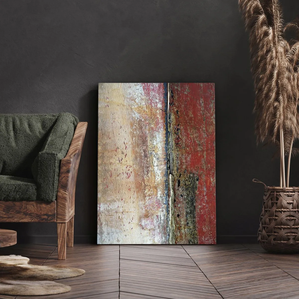 Obraz na płótnie - Abstrakcyjna tekstura w odcieniach czerwieni i beżu - 50x70cm - Może to morze - Nowoczesna dekoracja ścienna do salonu, kuchni i sypialni ARTTOR