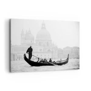 Obraz na płótnie - Gondola na tle bazyliki w czarno-białym ujęciu - 120x80cm - Podróż do źródeł piękna - Nowoczesna dekoracja ścienna do salonu, kuchni i sypialni ARTTOR