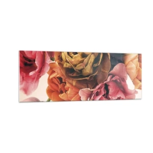 Obraz na szkle - Bukiet różnorodnych kwiatów w intensywnych barwach - 140x50cm - Święto życia - Nowoczesna dekoracja ścienna do salonu i sypialni ARTTOR